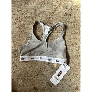 NWT alo Icon Ribbed Henley Bra Heather Gray size small